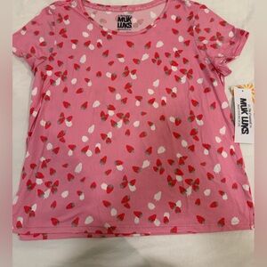Muk Luks Pink Strawberry Print Shirt